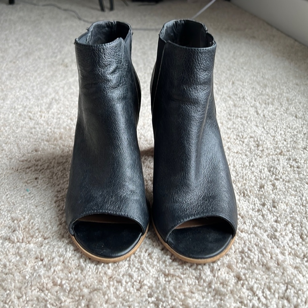 Black Leather Peeptoe Booties